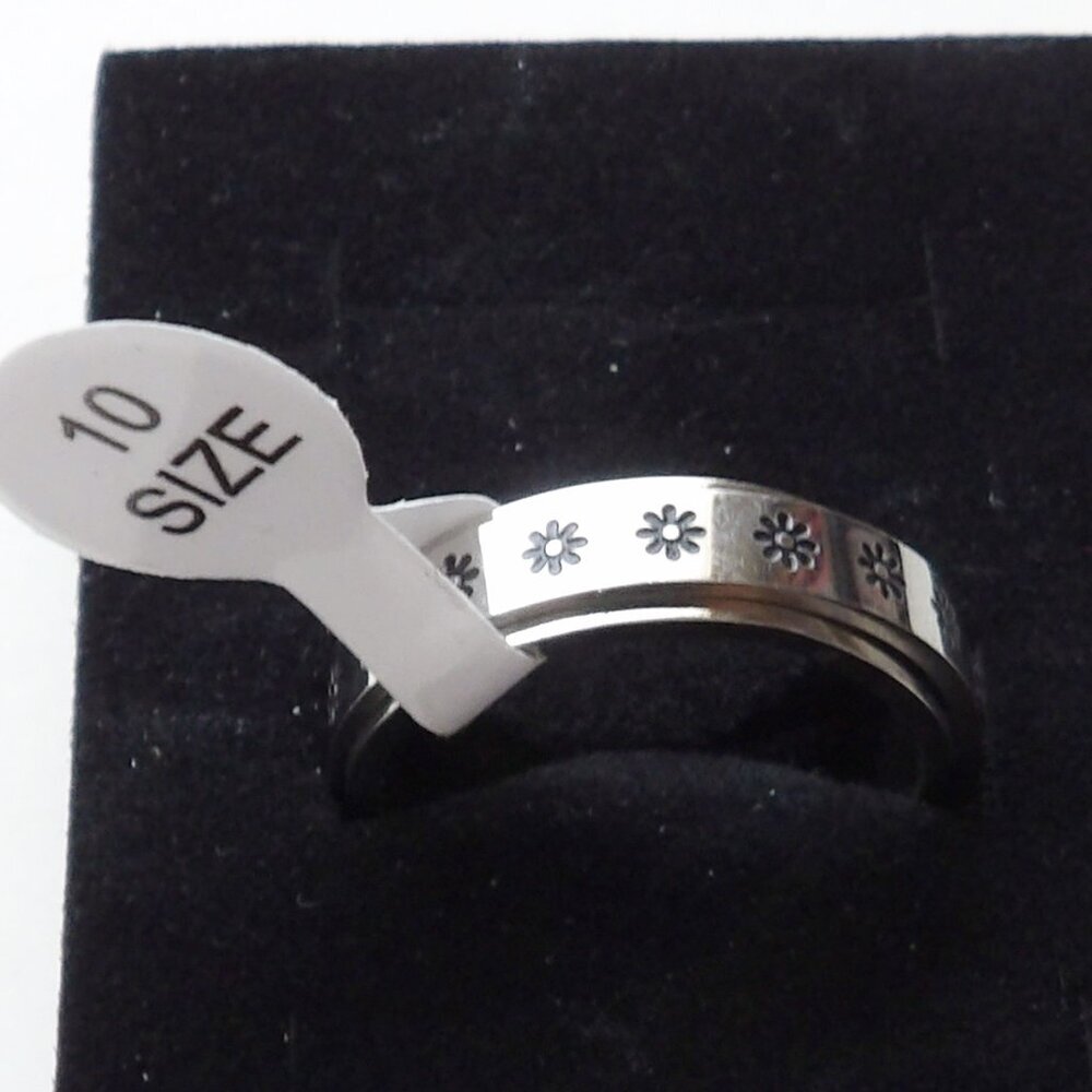 Stainless Steel Spinner Fidget Ring For Anxiety NEW Size 10 Daisy Flower Design - Picture 4 of 4